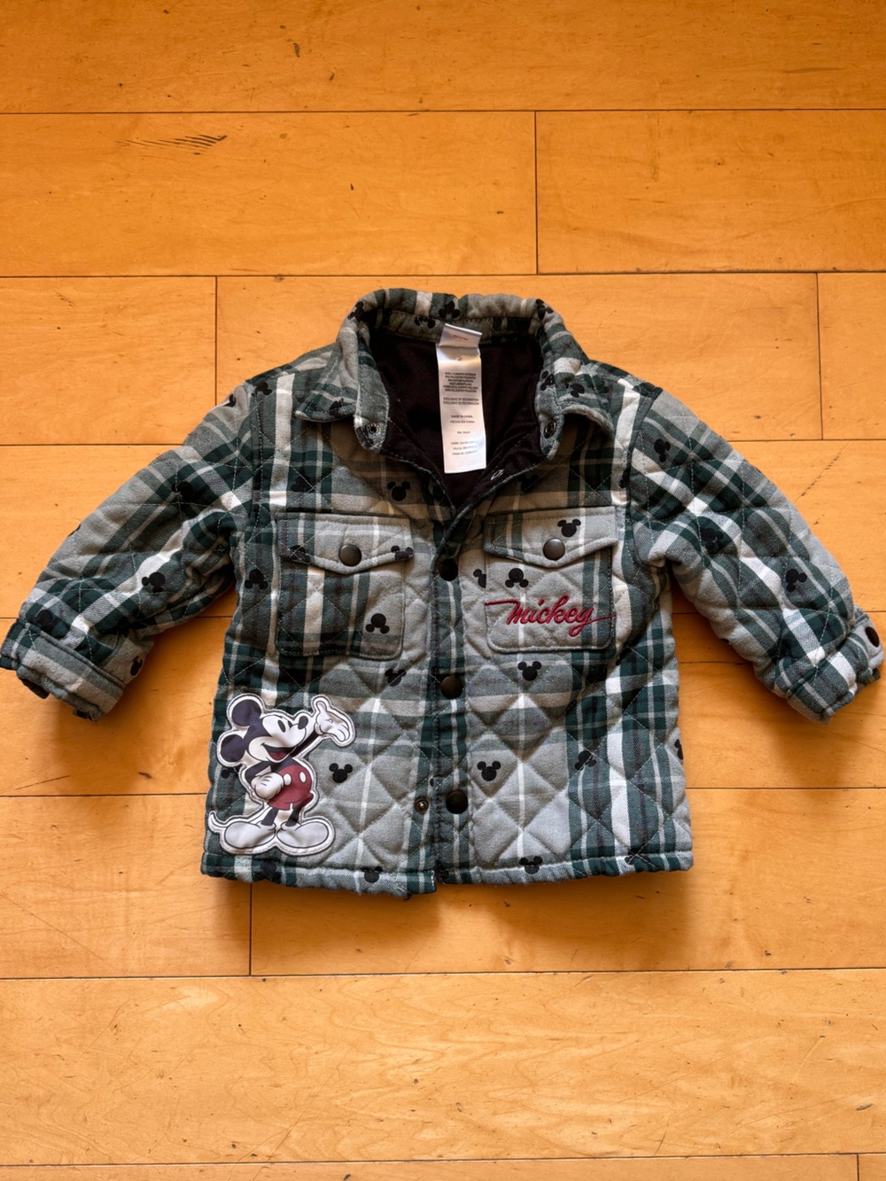 Disney Mickey Mouse quilted flannel button down shirt jacket, size 2T, retro